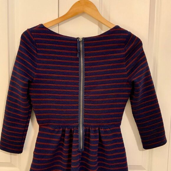 Anthropologie Maeve Navy Blue Striped Brenna Fit Flare Dress Sz 2 - Picture 9 of 13